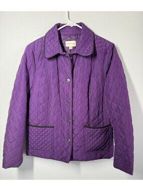 Studio Works Petite Medium Purple Quilted Jacket‎ Button Front Coat Lightweight